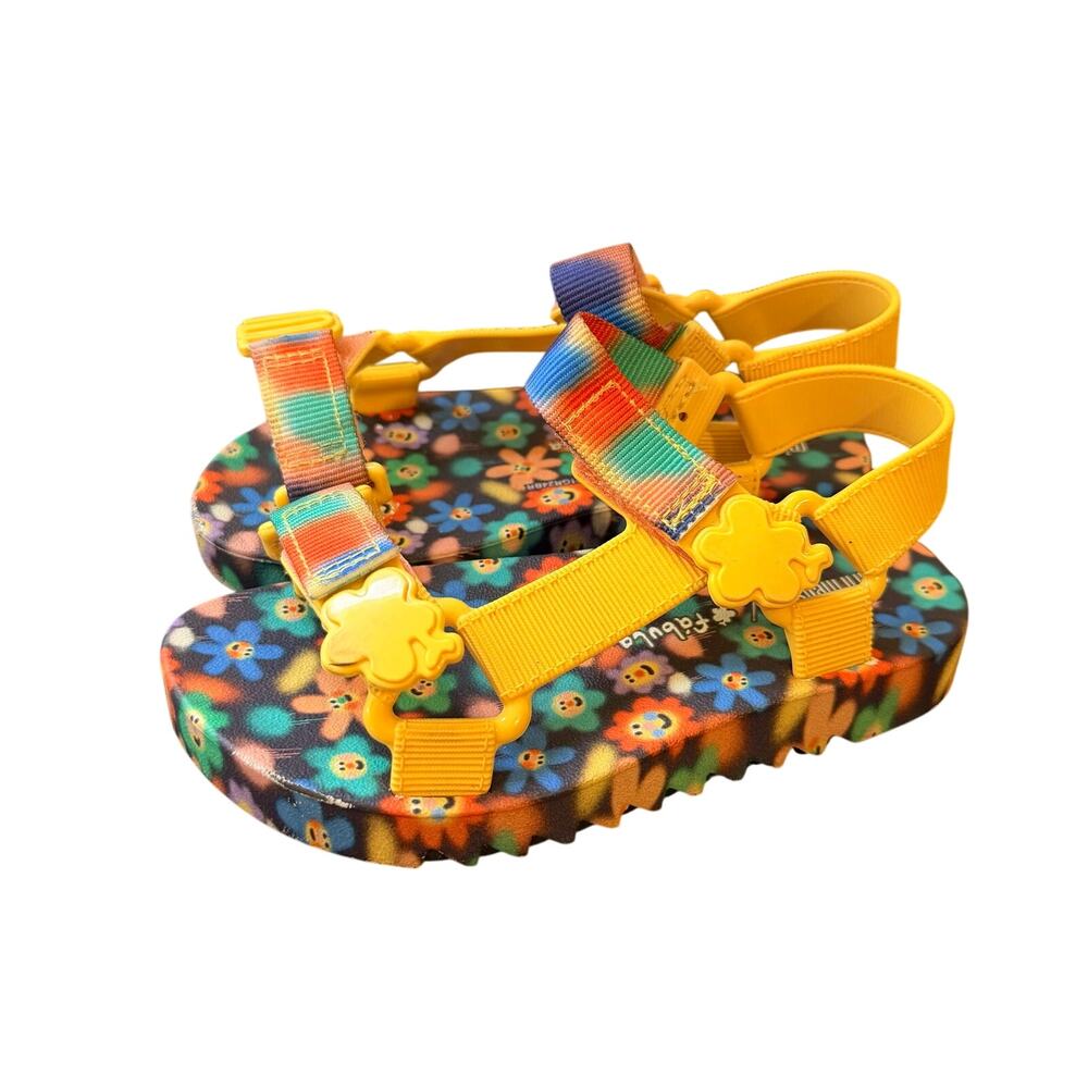 Playtime x Fabula Yellow Floral Sandals Mini Melissa Size 12 US Velcro Strap
